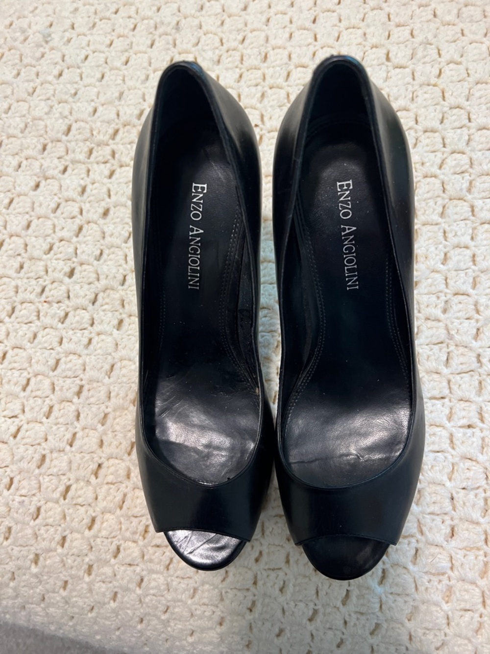 Enzo Angiolini Black Leather Peep-Toe Pumps